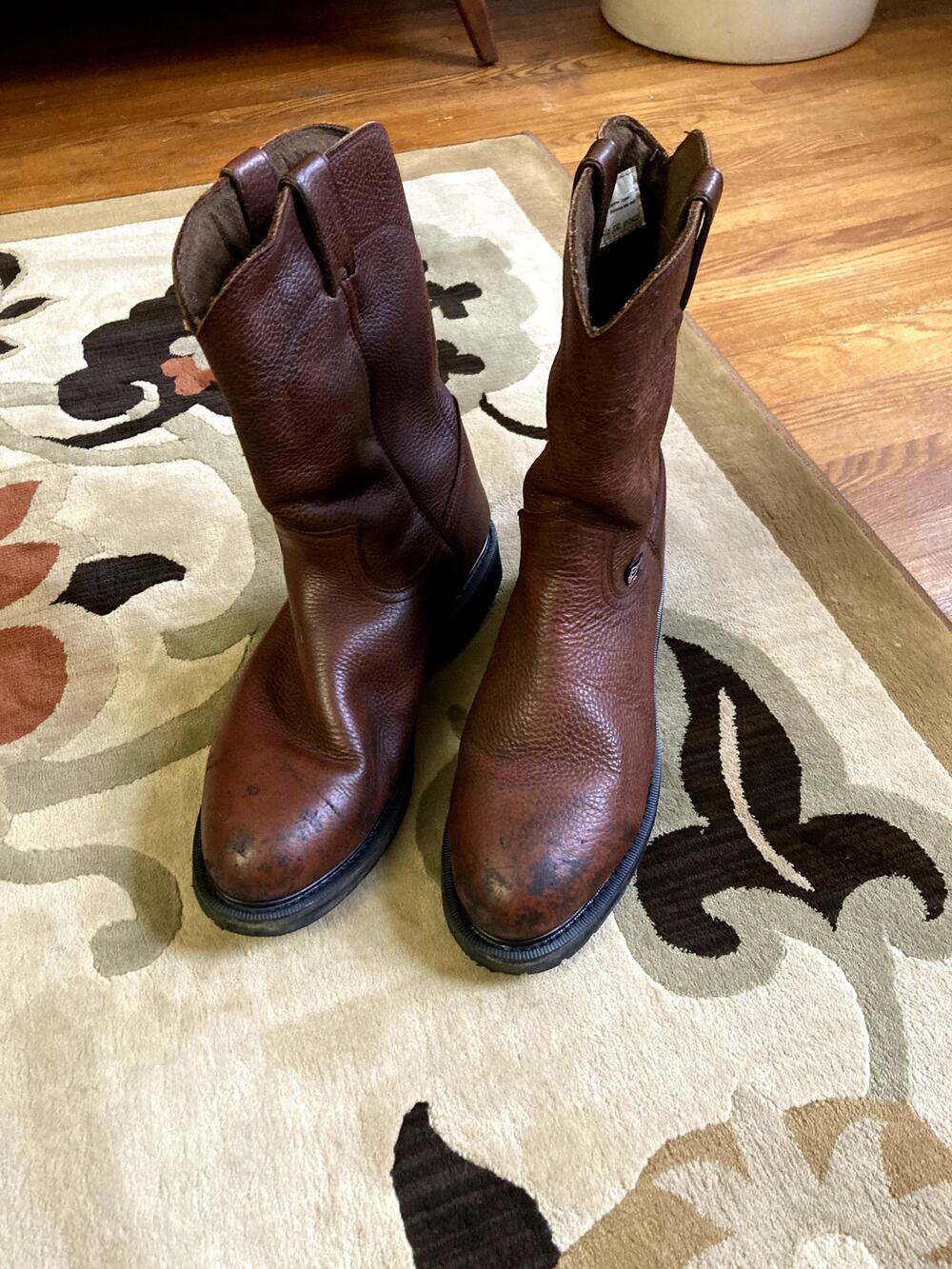 Justin Brown Leather Work Boots w/Safety Toe - Men's Size 12W/EUR 46